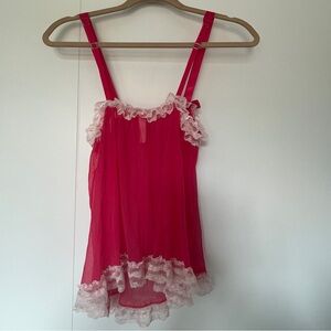 NWOT Victoria’s Secret pink/red babydoll set with lace trim